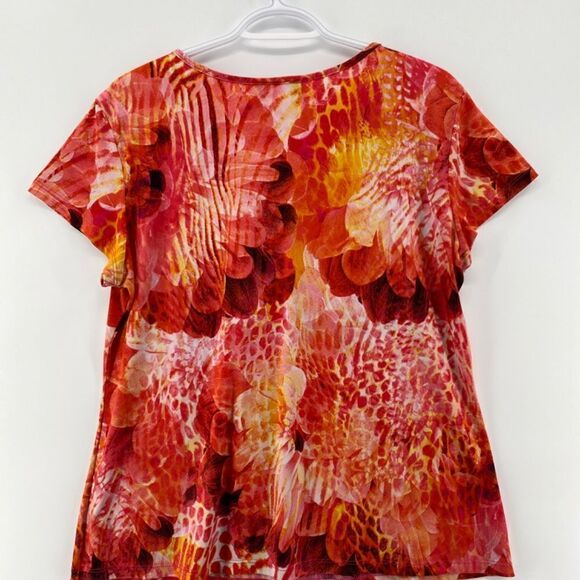 Soft Works Shirt Woman's Size XL Petites Short Sleeve Flower Scoop Neck Shoulder - Picture 7 of 9